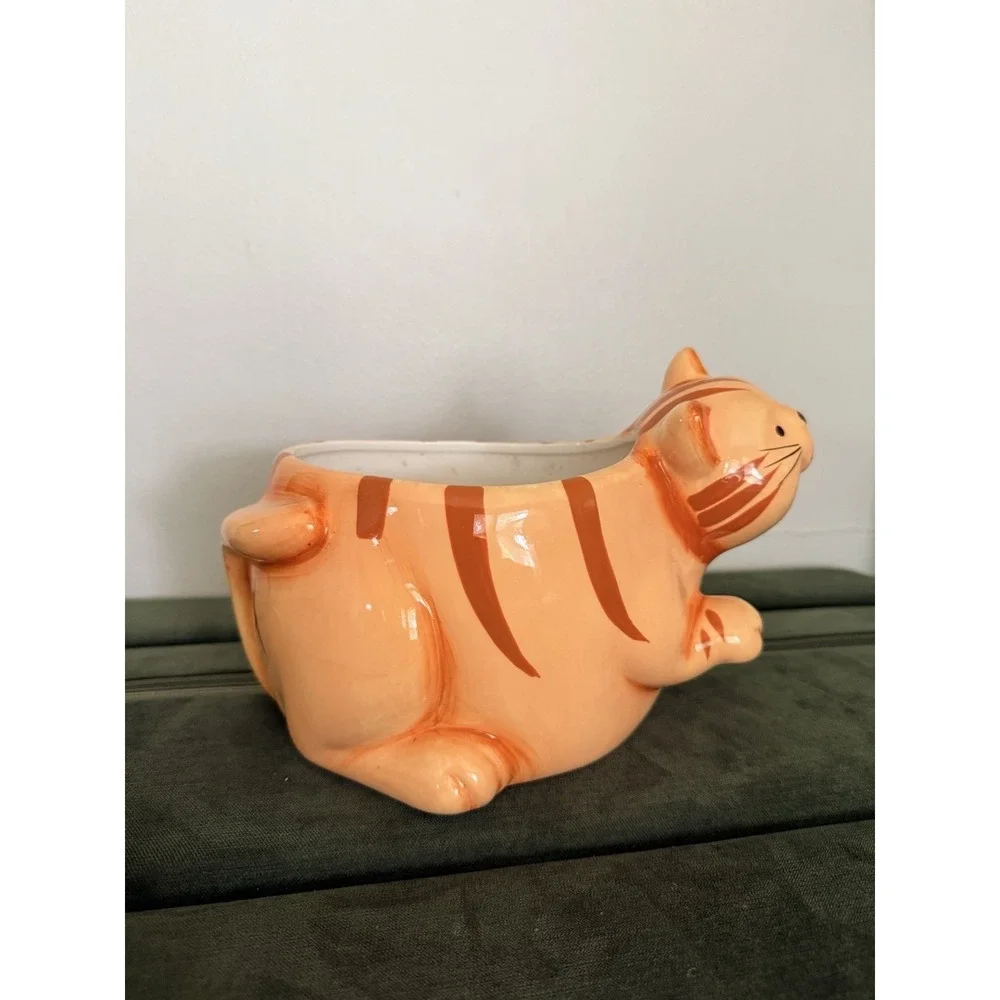 Orange Tabby Cat Planter Ceramic Fat Chunky Kitty‎ Cat